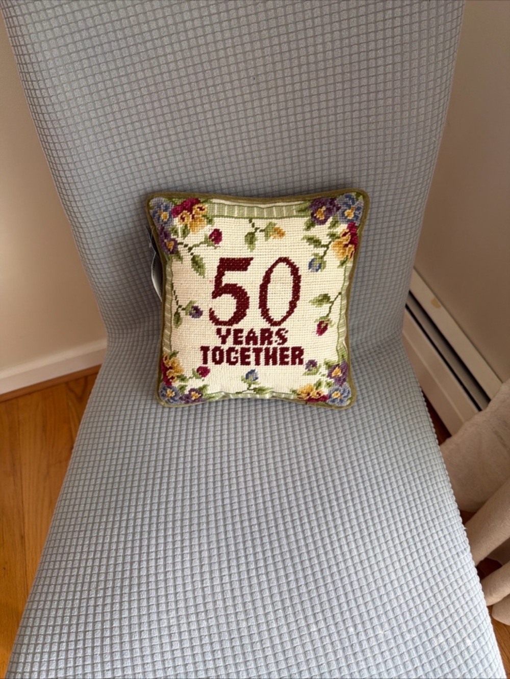 Anniversary 50 Years Together Needlepoint Accent Pillow - Sage green